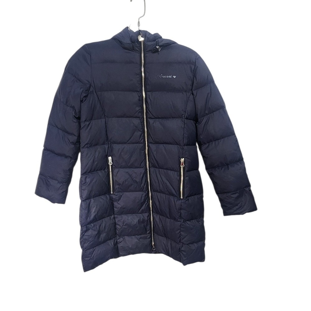 Armani Junior Navy Puffer Coat with Hood Full Zip Pockets Kids Size 12A‎